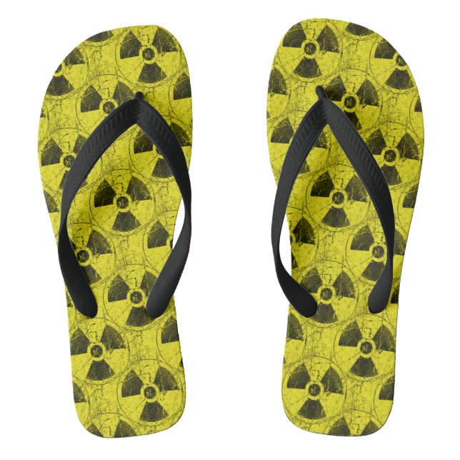 Yellow and Black Radioactive Hazmat Grunge Pattern Flip Flops (Footbed)