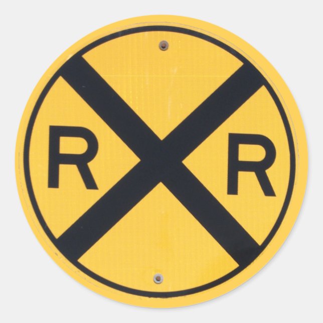 Yellow and Black Railroad Crossing Sign Photograph Classic Round Sticker (Front)