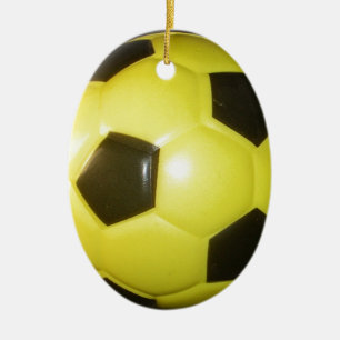 Yellow and Black Soccer (Football) Abstract Design Ceramic Tree Decoration