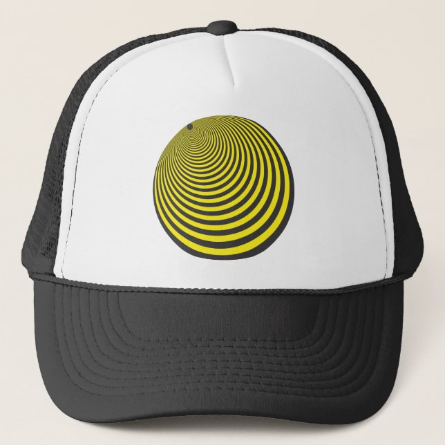 Yellow and black sphere illusion trucker hat (Front)