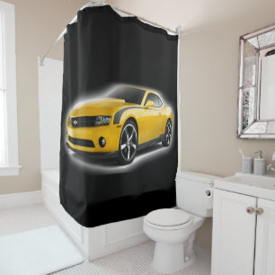 Yellow and black sports car shower curtain