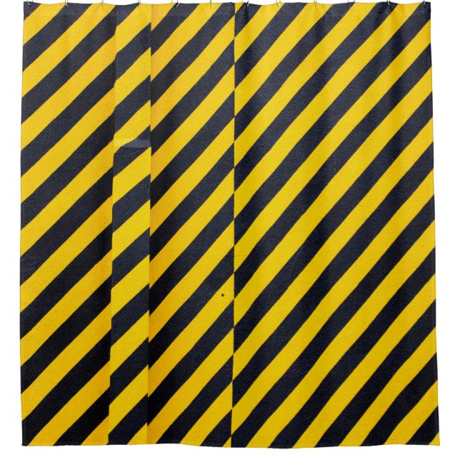 Yellow and black striped textile shower curtain (Front)