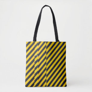 Yellow and black striped textile tote bag