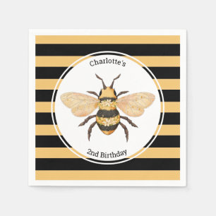 Yellow and Black Stripes Bee Birthday Party Napkin