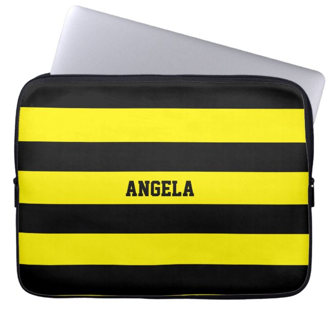 yellow and black stripes laptop sleeve (Front)