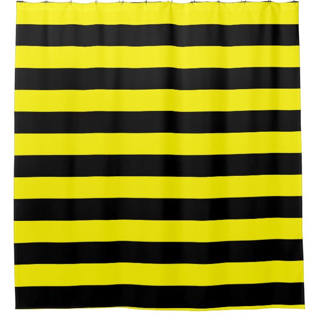 Yellow and Black Stripes Shower Curtain (Front)