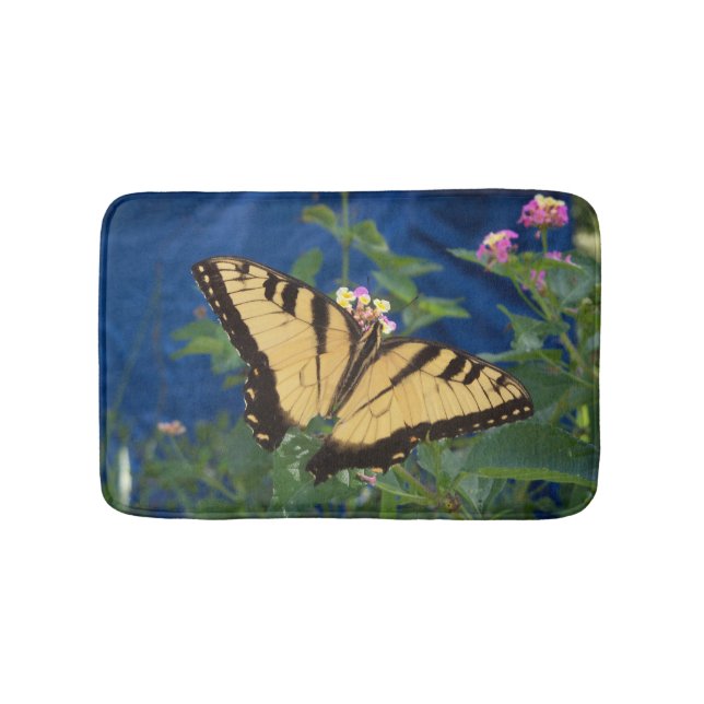 Yellow and black swallowtail butterfly on a bath mat (Front)