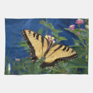 Yellow and black swallowtail butterfly on a tea towel