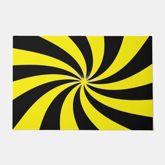 Yellow and Black Swirl Design Doormat (Front)