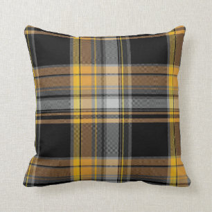Yellow and Black Tartan Plaid Design Cushion