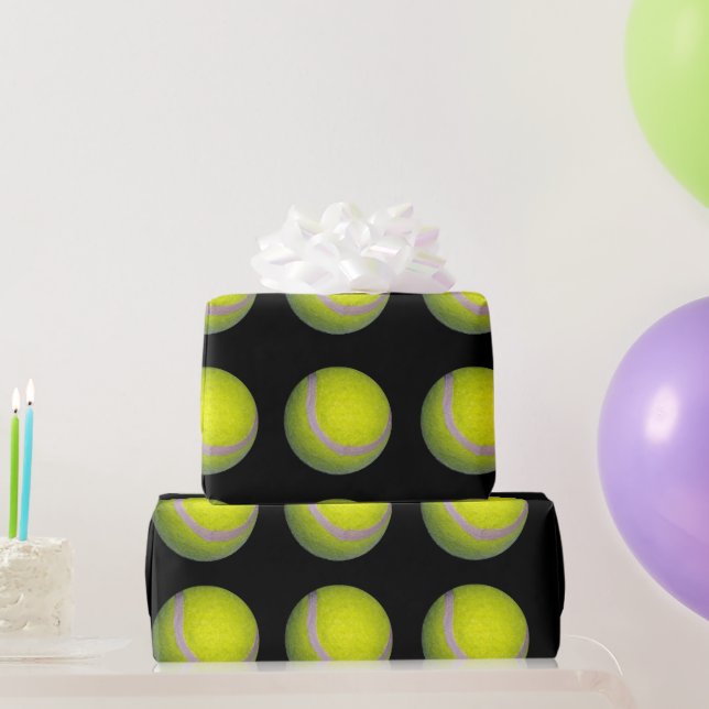 Yellow And Black Tennis Ball Pattern, Wrapping Paper (Party Gifts)