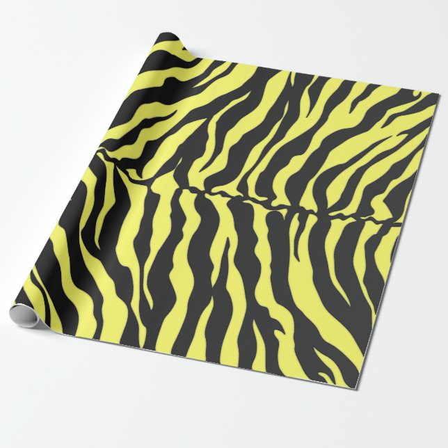 Yellow And Black Tiger Stripes Animal Print Wrapping Paper (Unrolled)