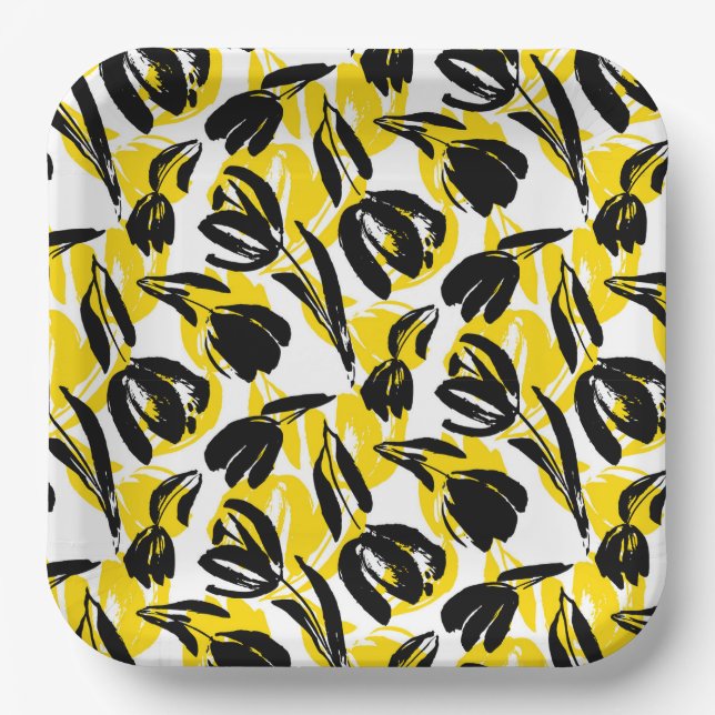 Yellow And Black Tulips  Paper Plate (Front)