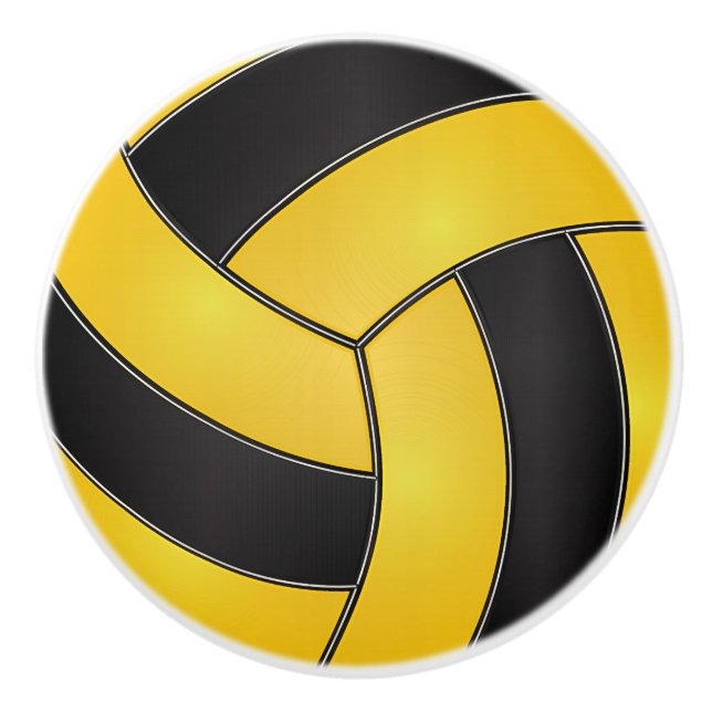 Yellow and Black Volleyball Ceramic Knob (Front)