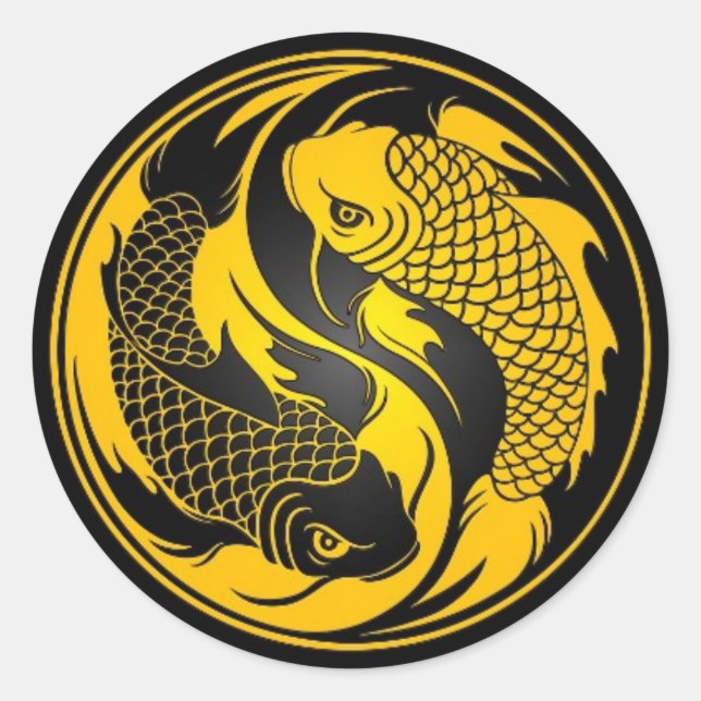 Yellow and Black Yin Yang Koi Fish Classic Round Sticker (Front)