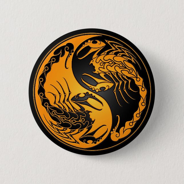 Yellow and Black Yin Yang Scorpions 6 Cm Round Badge (Front)