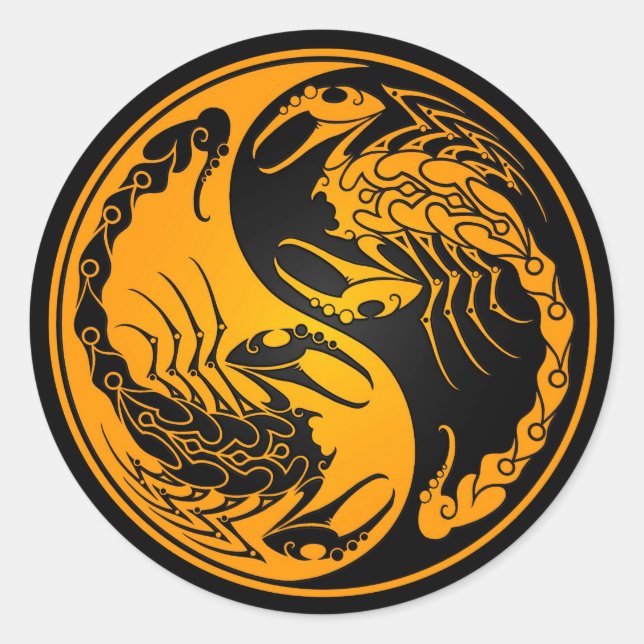 Yellow and Black Yin Yang Scorpions Classic Round Sticker (Front)