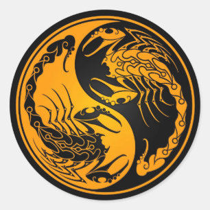 Yellow and Black Yin Yang Scorpions Classic Round Sticker