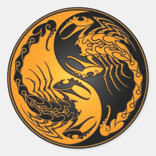 Yellow and Black Yin Yang Scorpions Classic Round Sticker