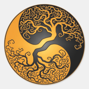 Yellow and Black Yin Yang Tree Classic Round Sticker