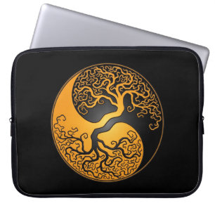 Yellow and Black Yin Yang Tree Laptop Sleeve