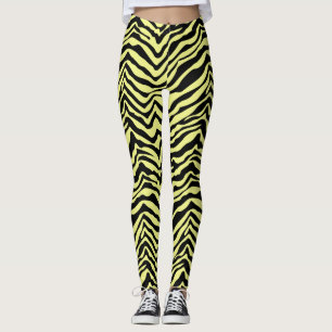 Yellow and Black Zebra Animal Pattern Leggings