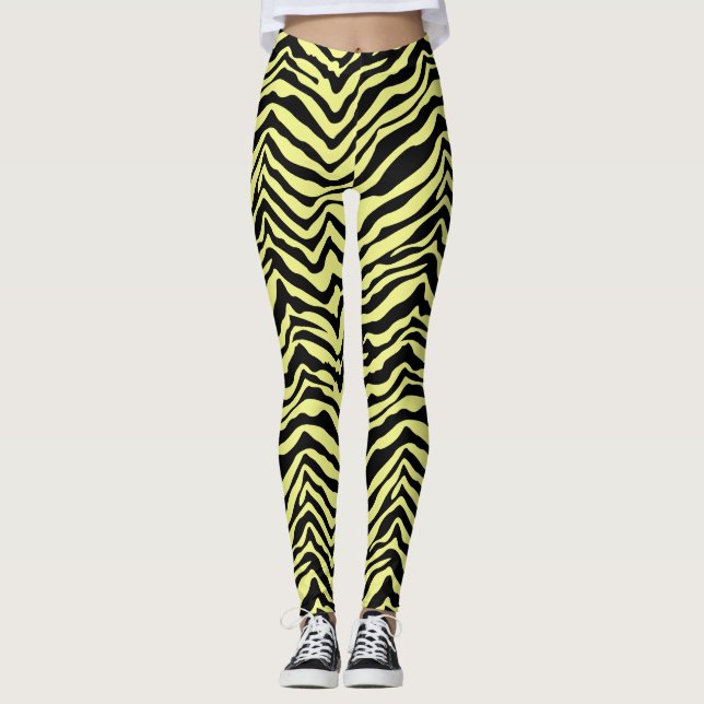 Yellow and Black Zebra Animal Pattern Leggings (Front)