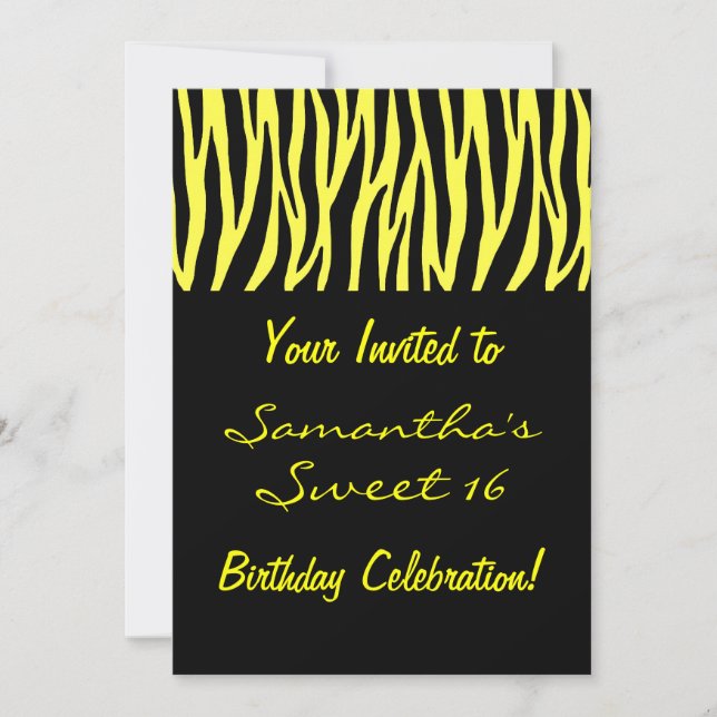 Yellow and Black Zebra Invitations (Front)