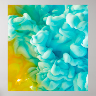 Yellow and blue abstract paint splash backgroundab poster