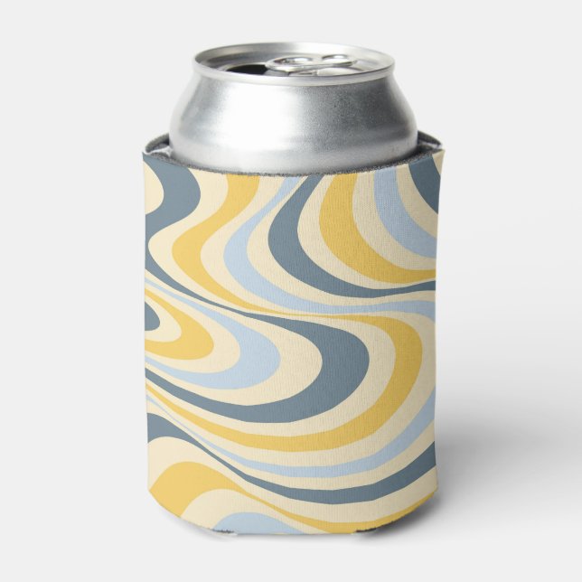 Yellow and blue abstract swirl design can cooler (Can Front)