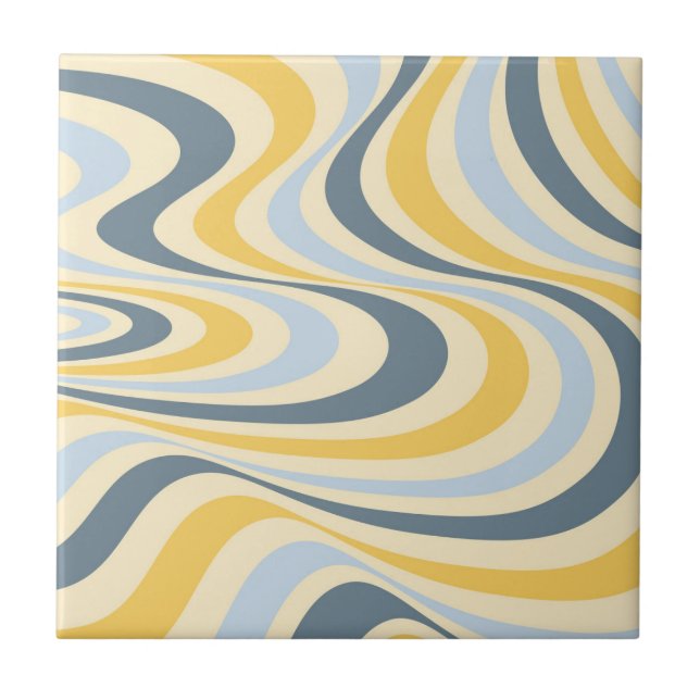 Yellow and blue abstract swirl design tile (Front)