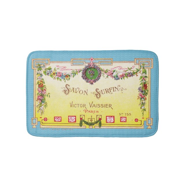 Yellow and Blue Antique French Perfume Bath Mat (Front)