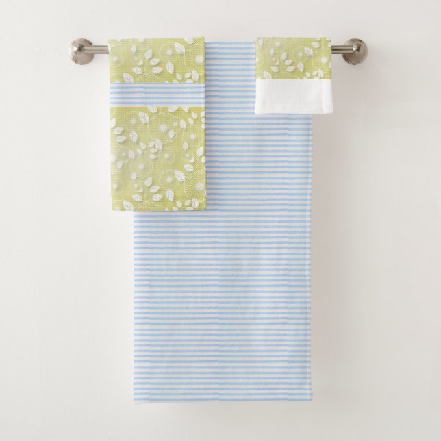 Yellow and blue bath towel set. (Insitu)