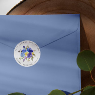 Yellow and Blue Bouquet Botanical Return address Classic Round Sticker