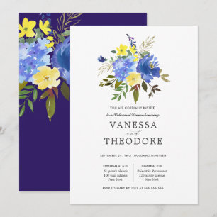 Yellow and Blue Bouquet Wedding  Rehearsal Dinner Invitation