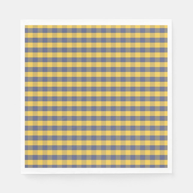 Yellow and blue chequered pattern design napkin (Front)