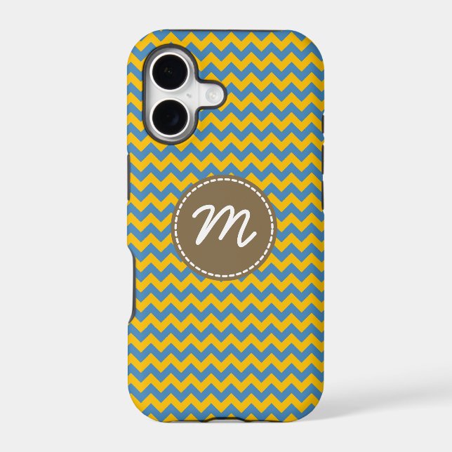 Yellow and Blue Chevron Pattern Custom Monogram (Back)