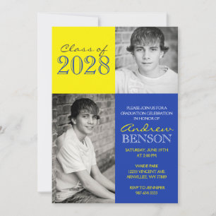 Yellow and Blue Classic 2 Photo Graduation Invitation