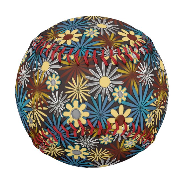 Yellow and Blue Daisies Pattern Baseball (Front)