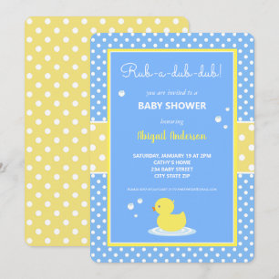 Yellow and Blue Duck Polka Dots Baby Shower Invita Invitation