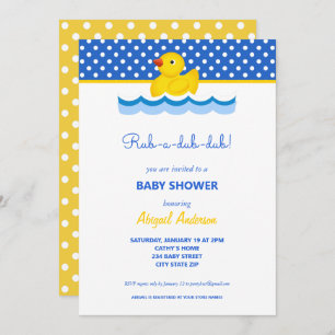 Yellow and Blue Duck Polka Dots Baby Shower Invita Invitation