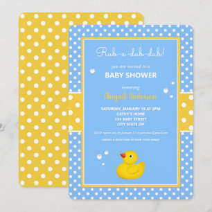 Yellow and Blue Duck Polka Dots Baby Shower Invita Invitation
