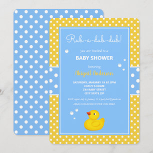 Yellow and Blue Duck Polka Dots Baby Shower Invita Invitation