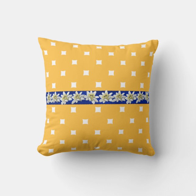 Yellow and Blue Edelweiss Accent Pillow (Front)