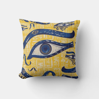 Yellow and Blue Egyptian Pattern - Eye of Horus Cushion