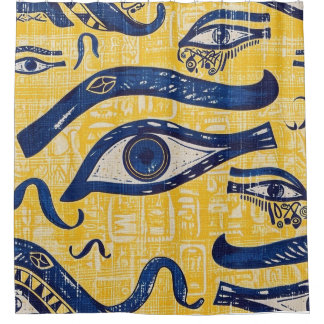 Yellow and Blue Egyptian Pattern - Eye of Horus Shower Curtain