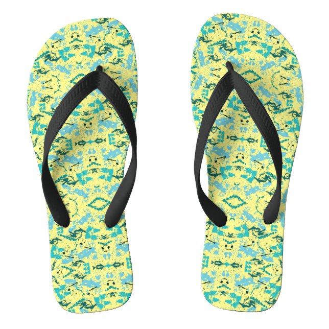 Yellow and Blue Flip Flops (Footbed)