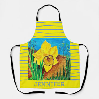 Yellow and Blue Floral All-Over Print Apron