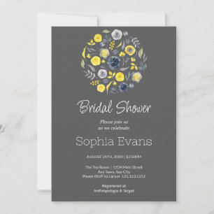 Yellow and Blue Floral Bouquet Bridal Shower Invitation