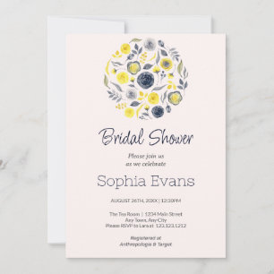 Yellow and Blue Floral Bouquet Bridal Shower Invitation